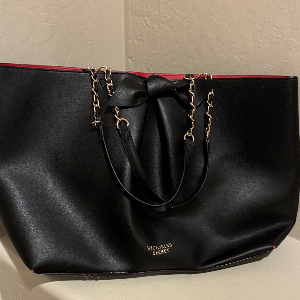 Victoria's Secret Black and Red Tote with Chain Handles
